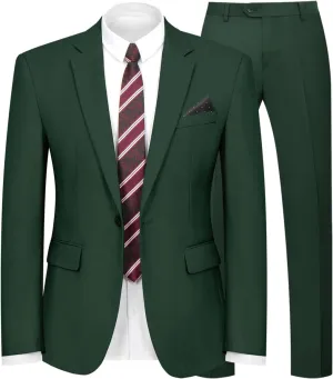 2 Piece Men's Suit One Button Slim Fit Suit for Men Solid Color Blazer and Pants Tie and Square Wedding Business Party