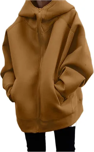 Akivide Womens Zip Up Oversized Hoodies Sweatshirt Long Sleeve Fall Winter Casual Loose Hooded Jacket with Pockets