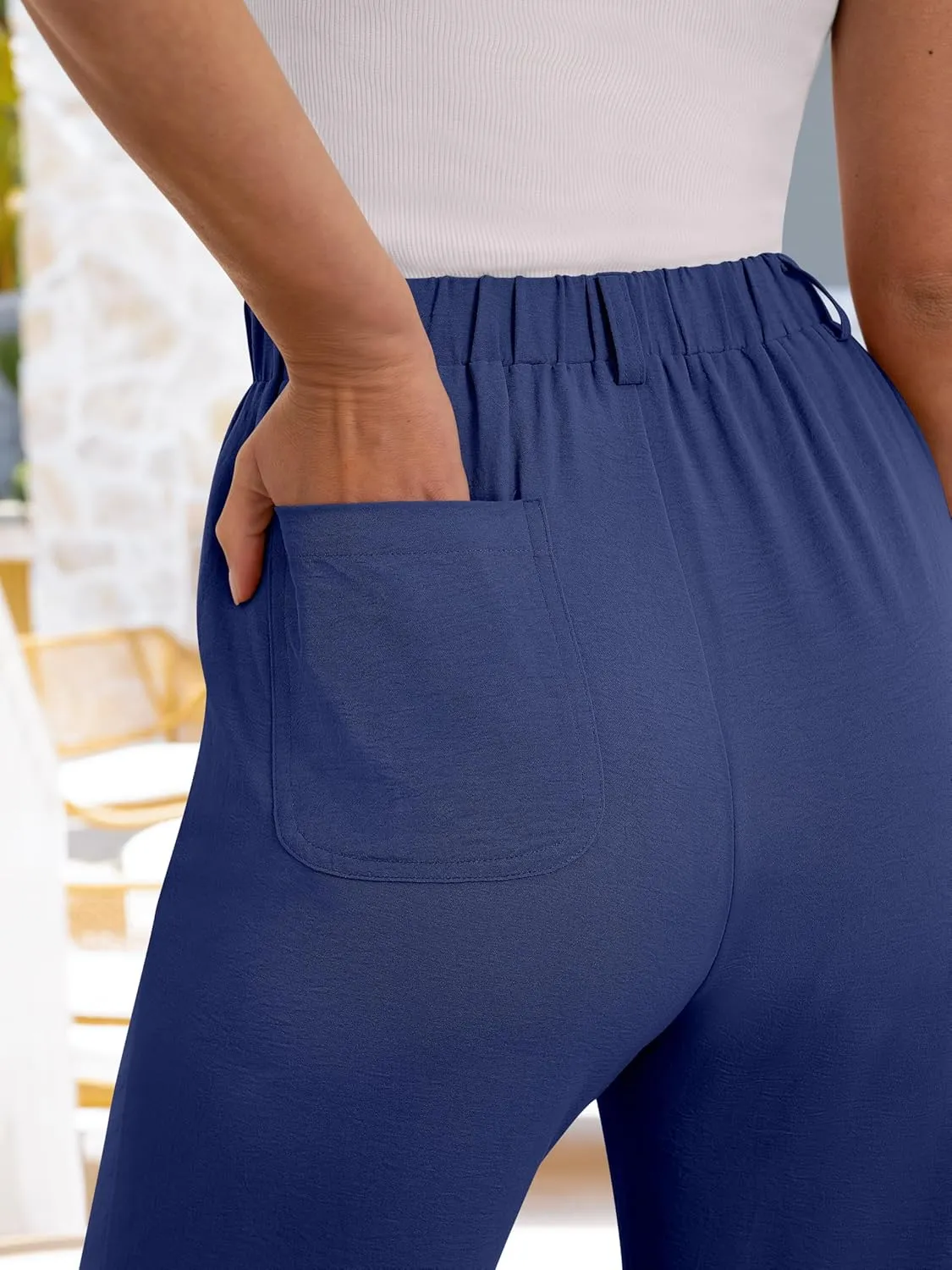 ANRABESS Wide Leg Pants for Women Summer Elastic Waist 2025 Casual Beach Vacation Cropped Palazzo Pants Trousers with Pocket