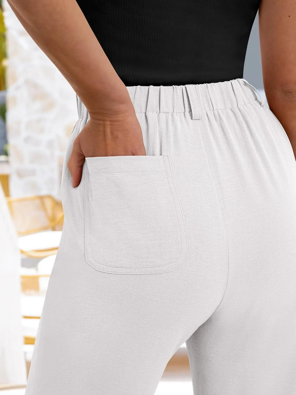 ANRABESS Wide Leg Pants for Women Summer Elastic Waist 2025 Casual Beach Vacation Cropped Palazzo Pants Trousers with Pocket
