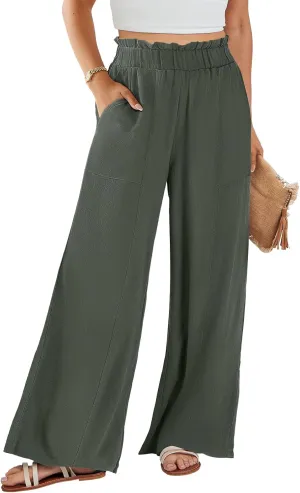 ANRABESS Womens Linen Pants 2025 Summer Casual Loose Wide Leg Palazzo Pants High Waist Flowy Beach Trousers Work Outfits