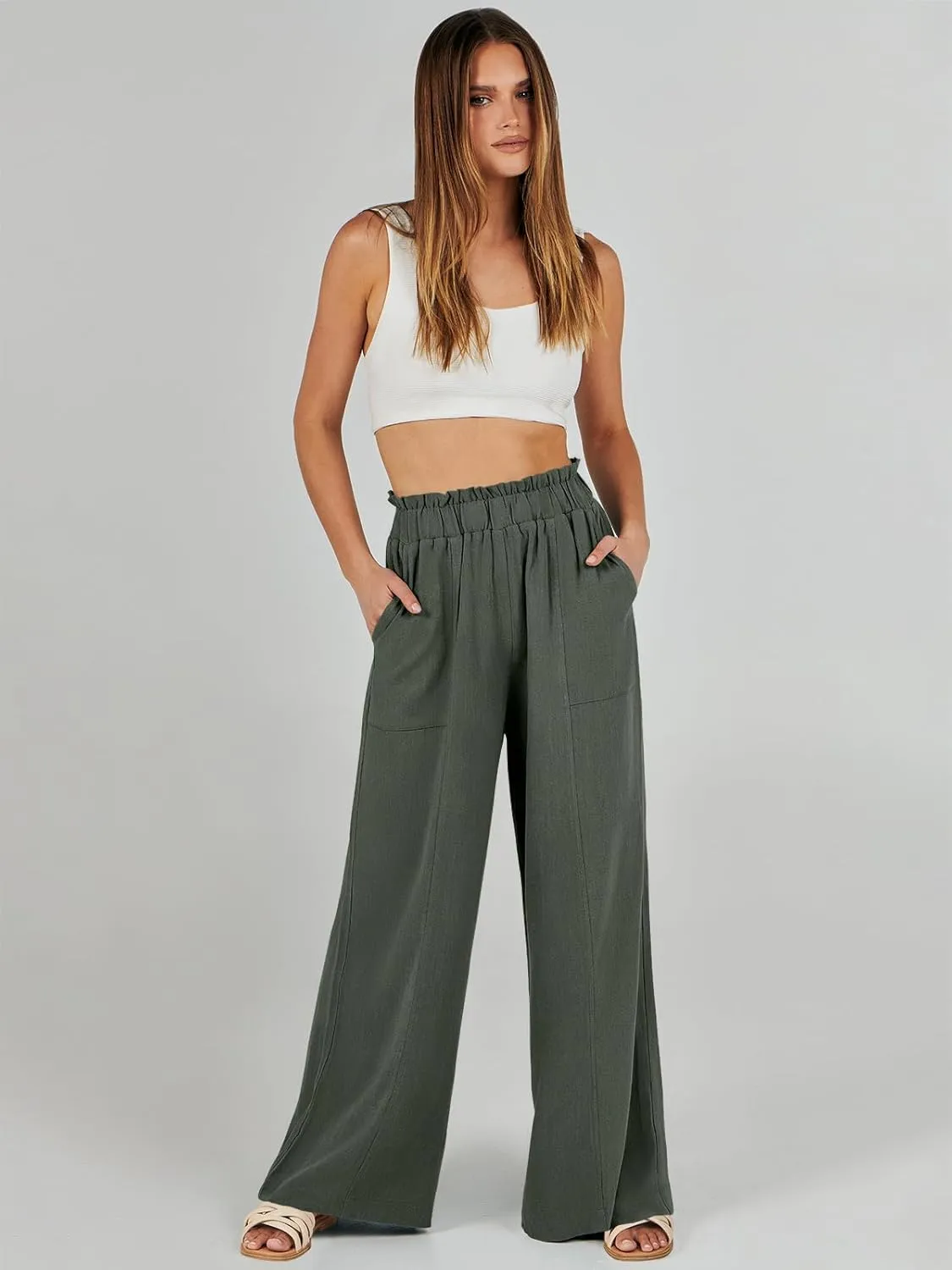 ANRABESS Womens Linen Pants 2025 Summer Casual Loose Wide Leg Palazzo Pants High Waist Flowy Beach Trousers Work Outfits