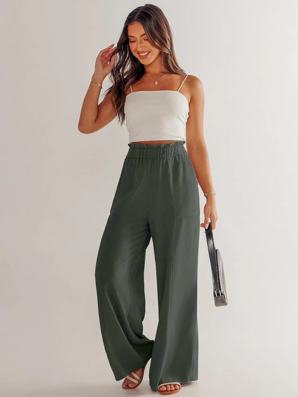 ANRABESS Womens Linen Pants 2025 Summer Casual Loose Wide Leg Palazzo Pants High Waist Flowy Beach Trousers Work Outfits