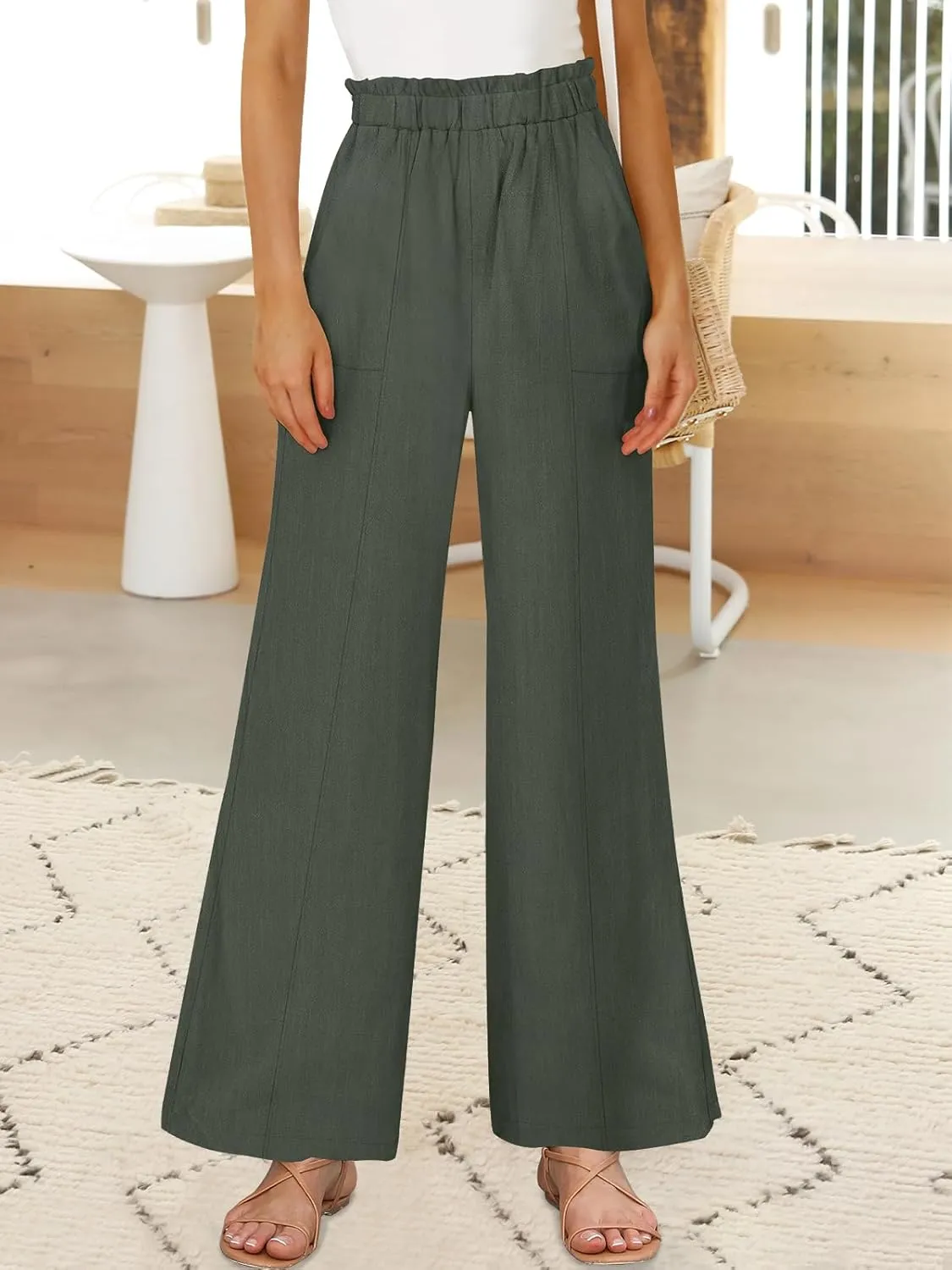 ANRABESS Womens Linen Pants 2025 Summer Casual Loose Wide Leg Palazzo Pants High Waist Flowy Beach Trousers Work Outfits