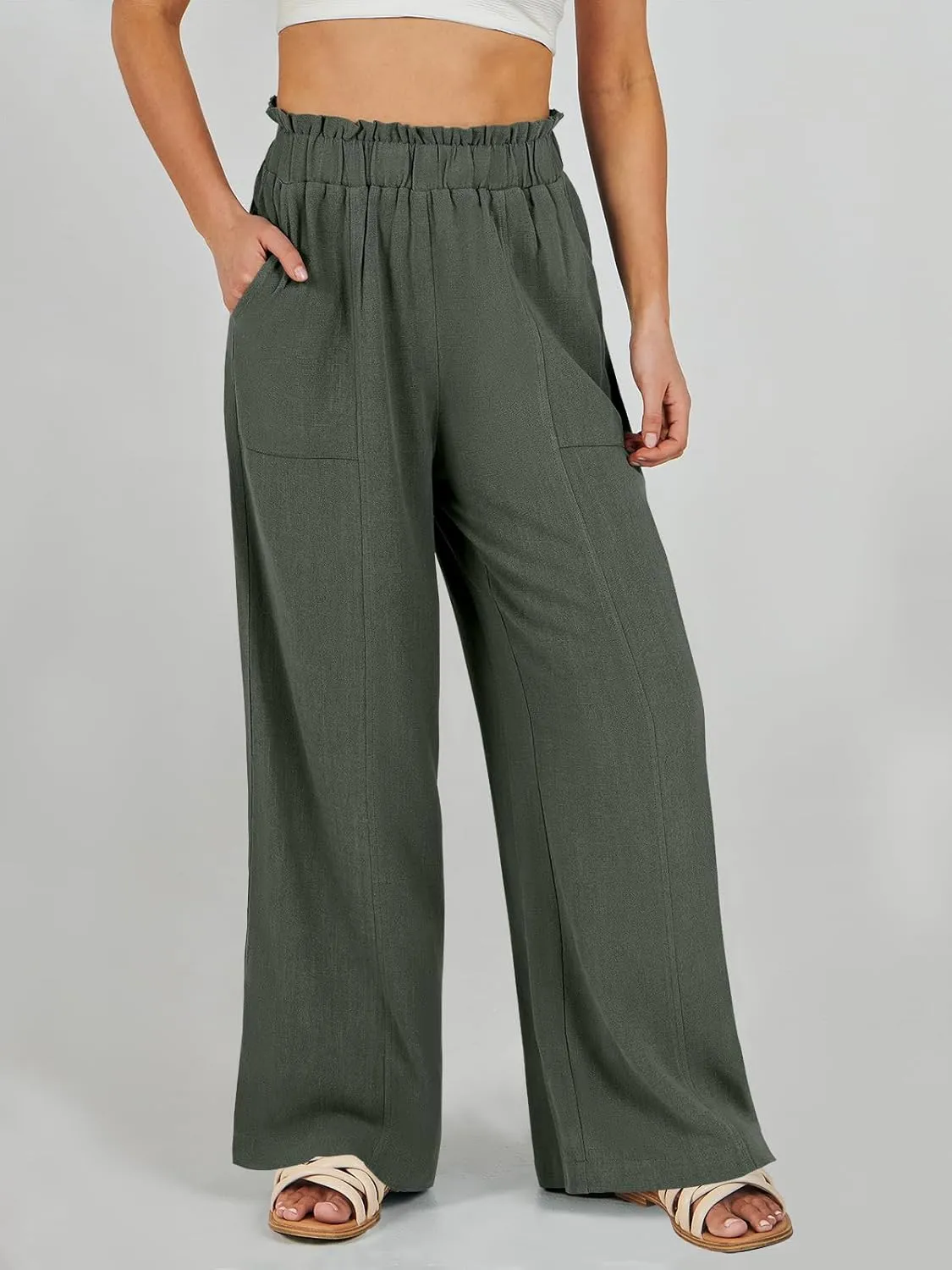 ANRABESS Womens Linen Pants 2025 Summer Casual Loose Wide Leg Palazzo Pants High Waist Flowy Beach Trousers Work Outfits
