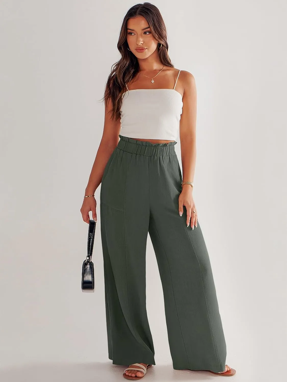 ANRABESS Womens Linen Pants 2025 Summer Casual Loose Wide Leg Palazzo Pants High Waist Flowy Beach Trousers Work Outfits