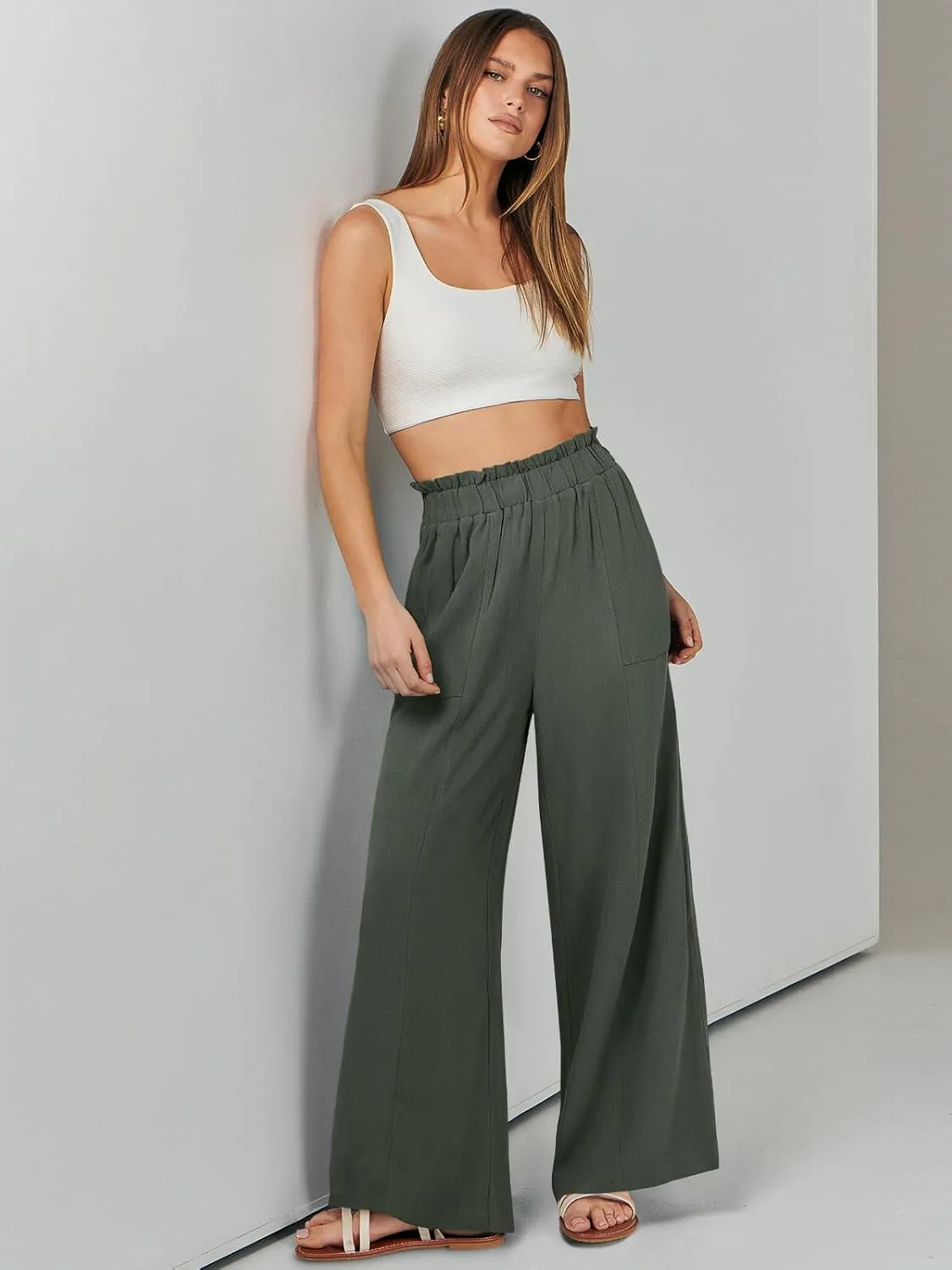 ANRABESS Womens Linen Pants 2025 Summer Casual Loose Wide Leg Palazzo Pants High Waist Flowy Beach Trousers Work Outfits