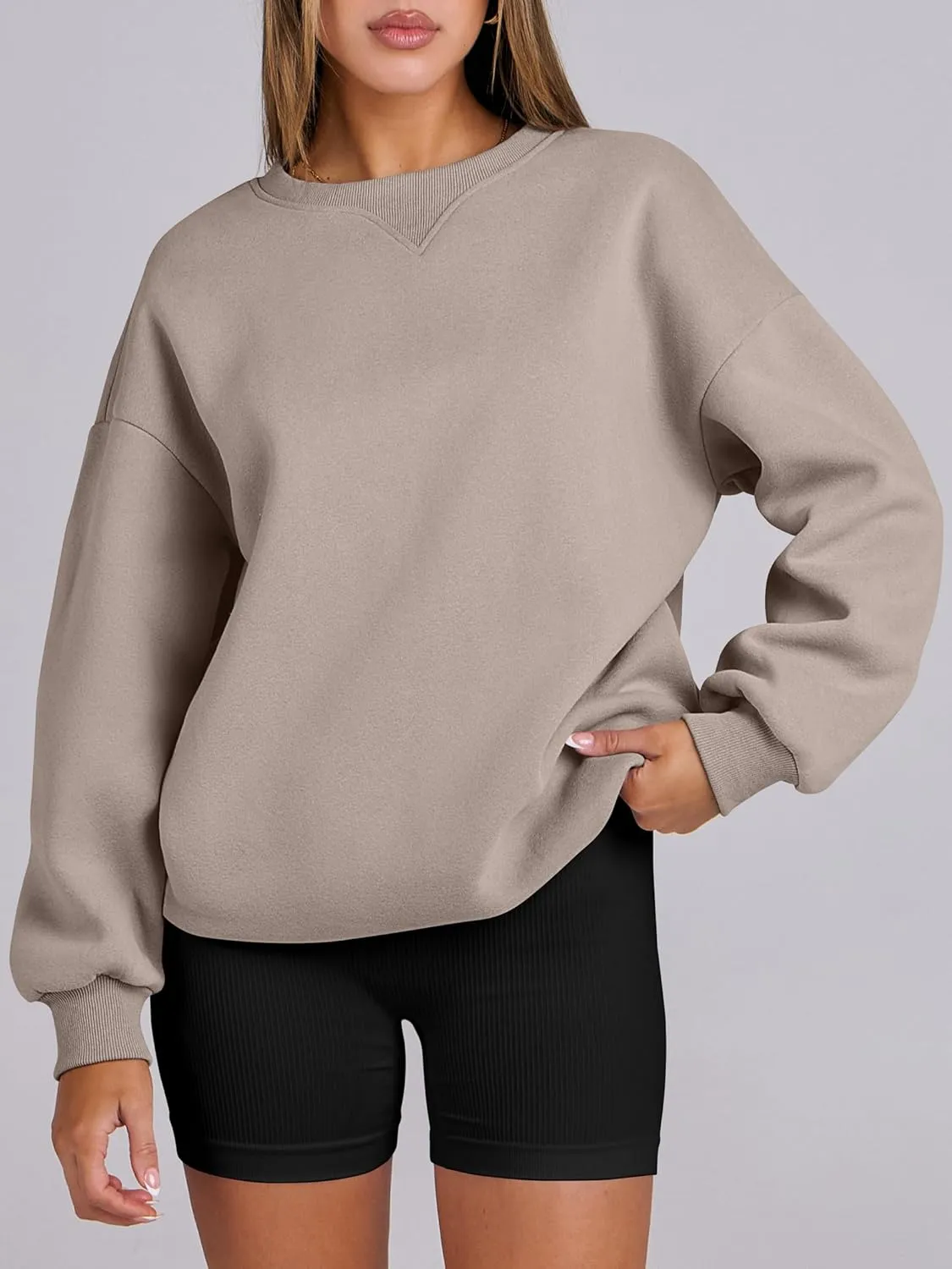 ANRABESS Womens Sweatshirts Oversized Fleece Crew Neck Pullover Hoodies Casual Comfy 2025 Fall Fashion Basic Sweatshirt