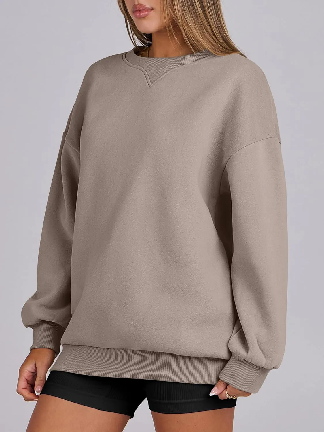 ANRABESS Womens Sweatshirts Oversized Fleece Crew Neck Pullover Hoodies Casual Comfy 2025 Fall Fashion Basic Sweatshirt