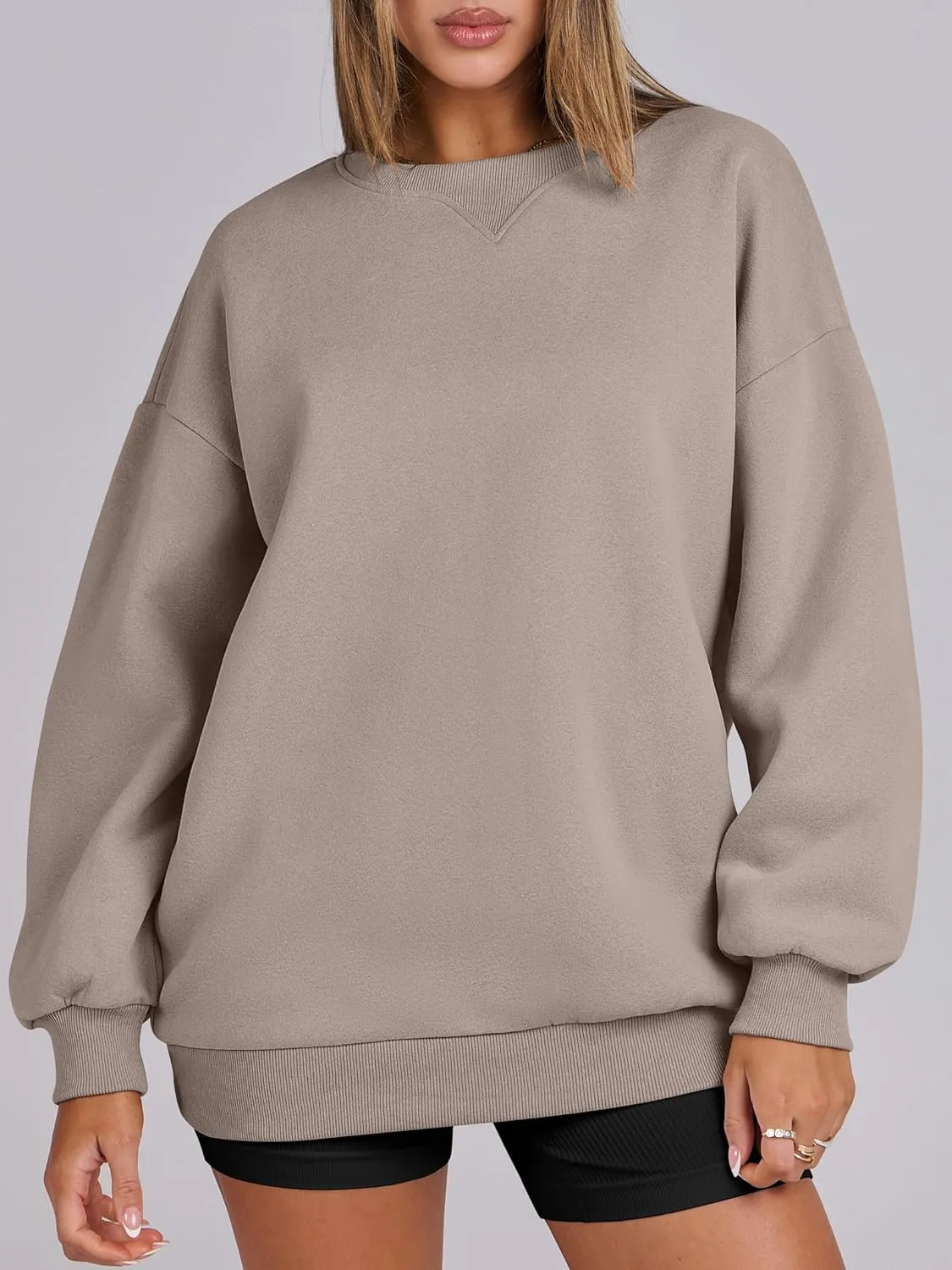 ANRABESS Womens Sweatshirts Oversized Fleece Crew Neck Pullover Hoodies Casual Comfy 2025 Fall Fashion Basic Sweatshirt