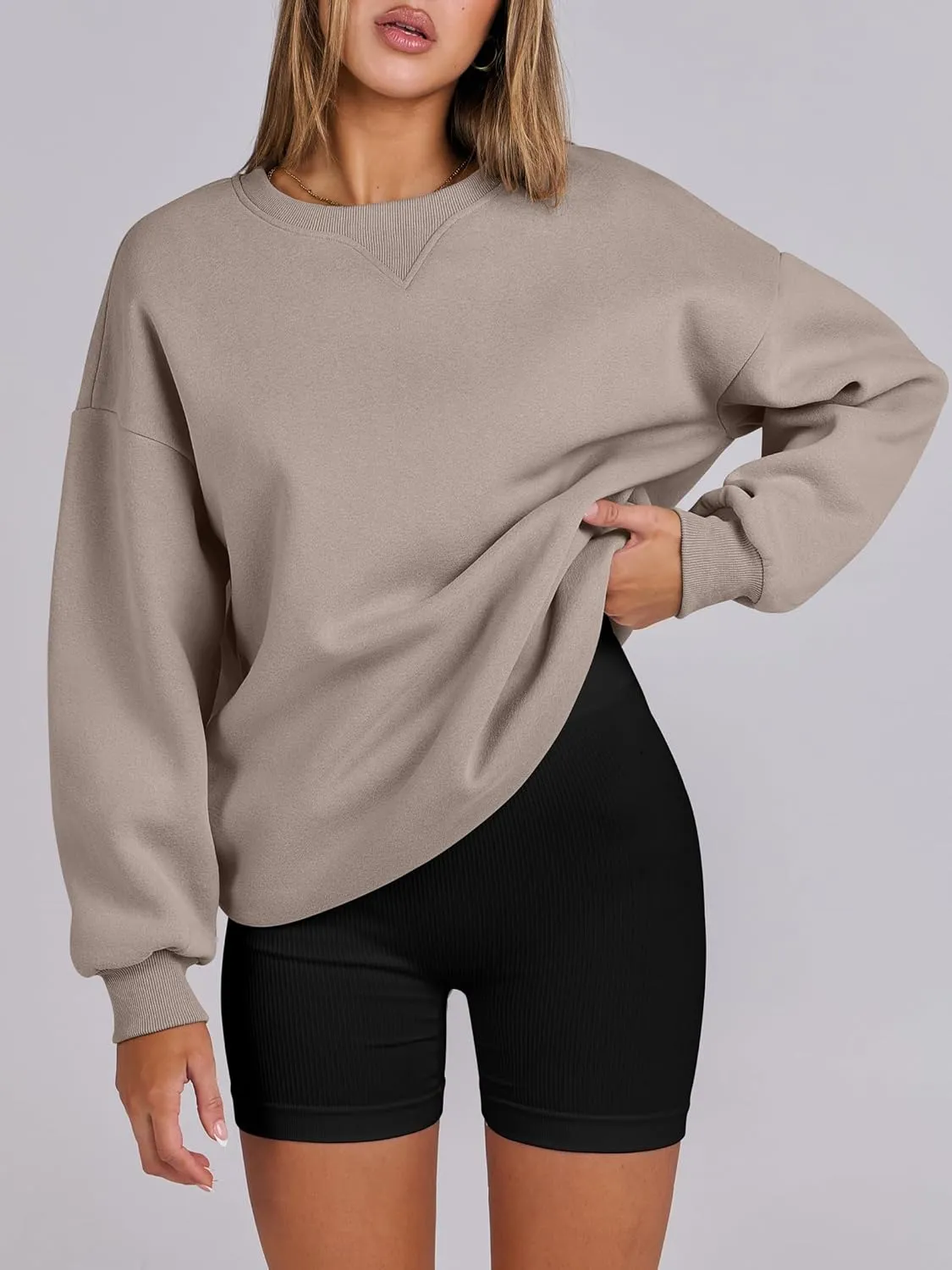 ANRABESS Womens Sweatshirts Oversized Fleece Crew Neck Pullover Hoodies Casual Comfy 2025 Fall Fashion Basic Sweatshirt