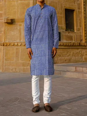 Argyle Hand-Block Kurta Blue