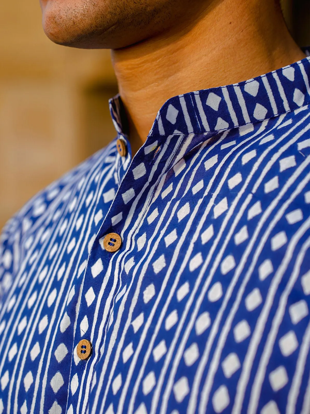 Argyle Hand-Block Kurta Blue