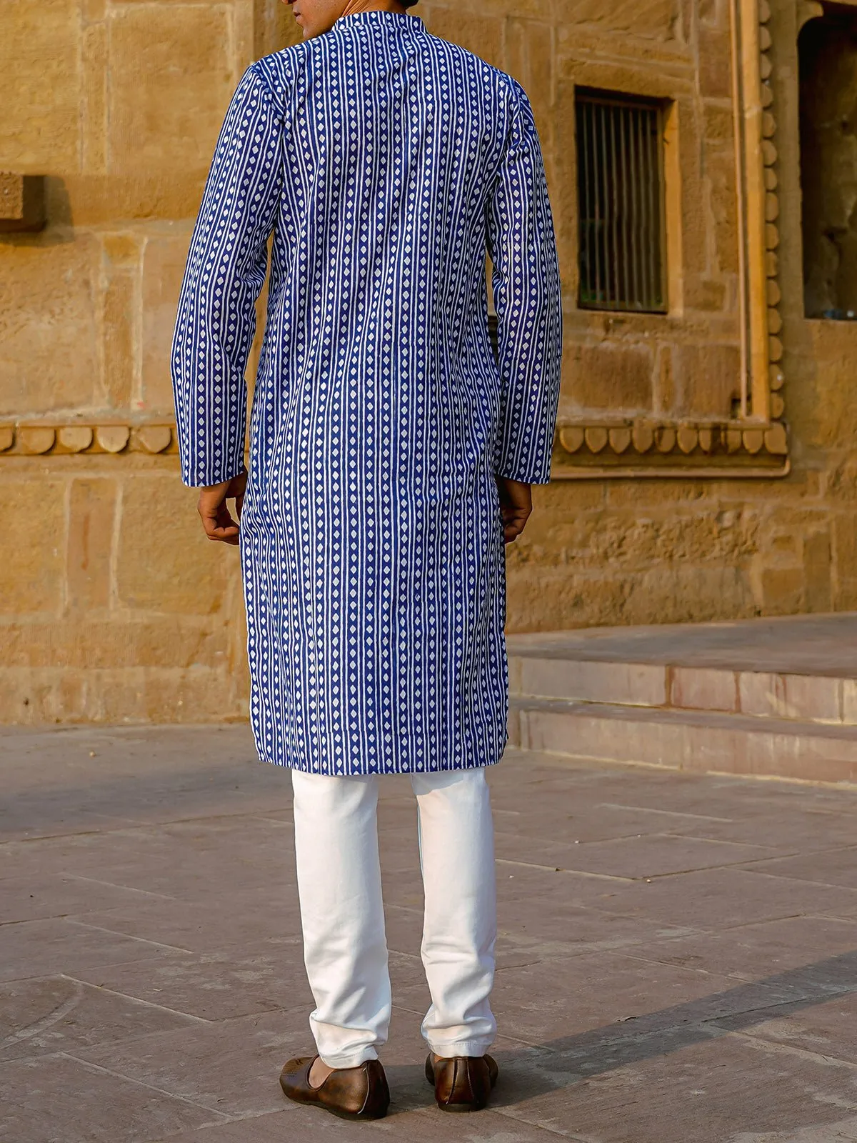 Argyle Hand-Block Kurta Blue