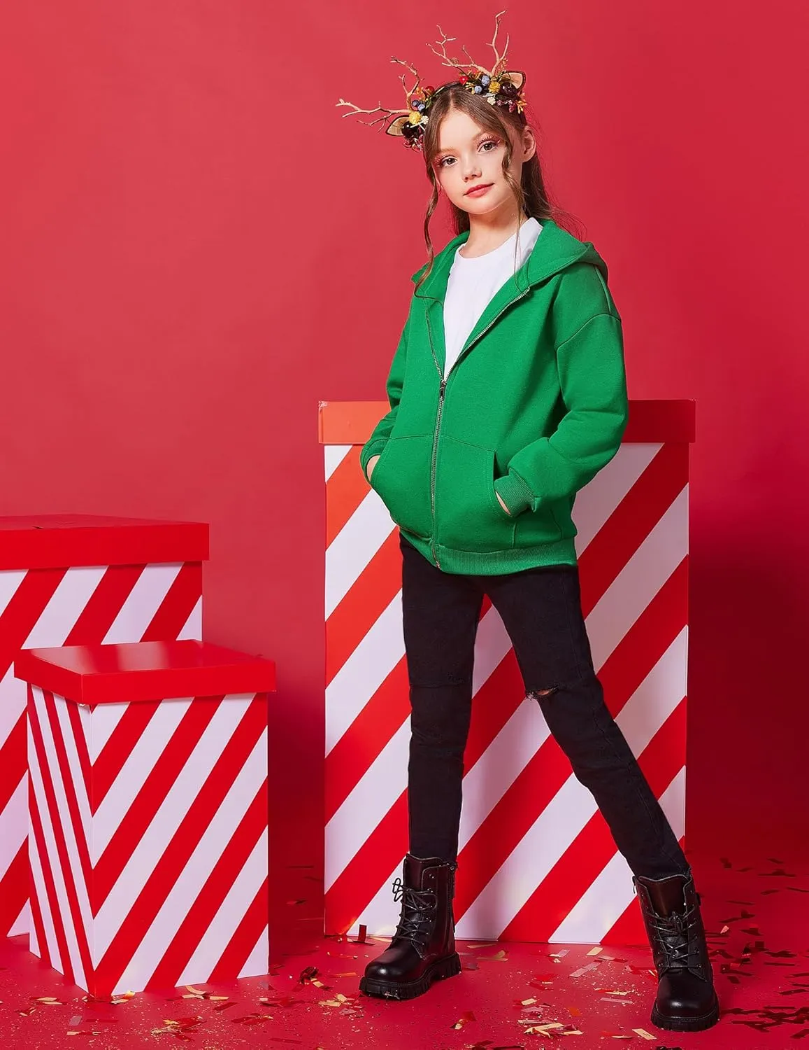Arshiner Girls Zip Up Hoodies Teen Fleece Full-Zip Sweatshirts Jacket Casual Fall Hoodie with Pocket