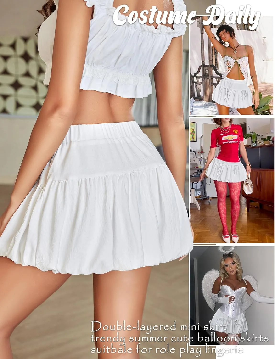 Avidlove Mini Skirt for Women Sexy Bubble Puffy Hem Y2K Elastic Waist A Line Basic Casual Skirts S-XXL