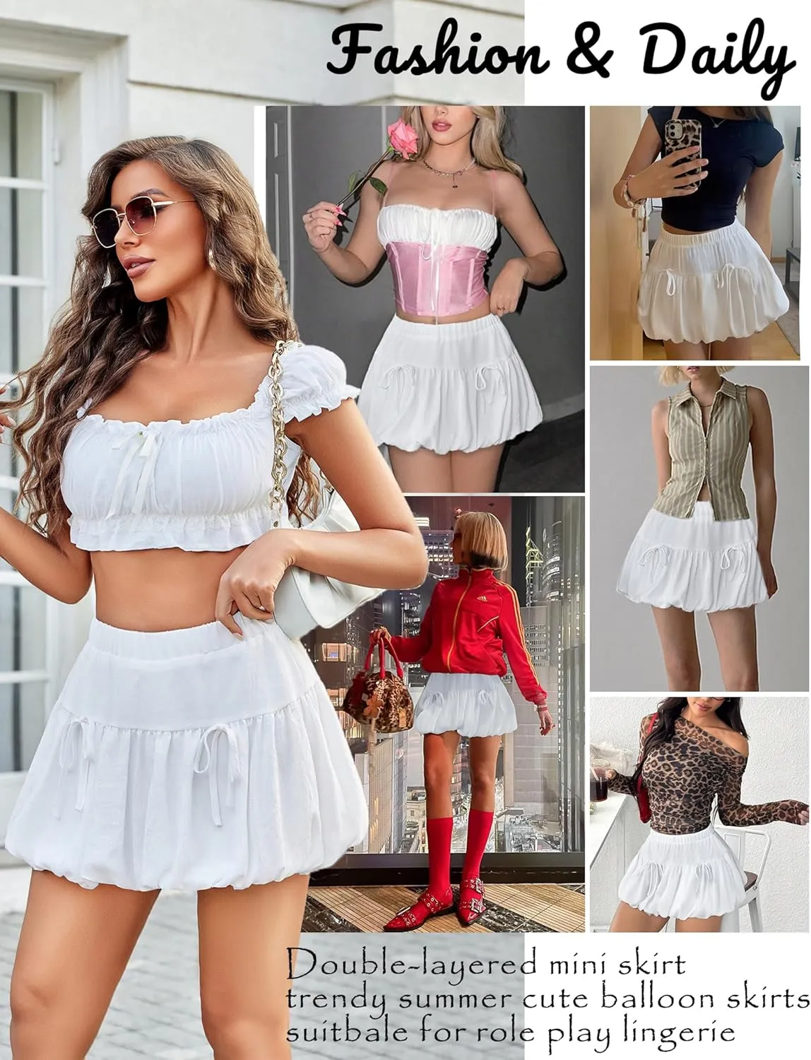 Avidlove Mini Skirt for Women Sexy Bubble Puffy Hem Y2K Elastic Waist A Line Basic Casual Skirts S-XXL