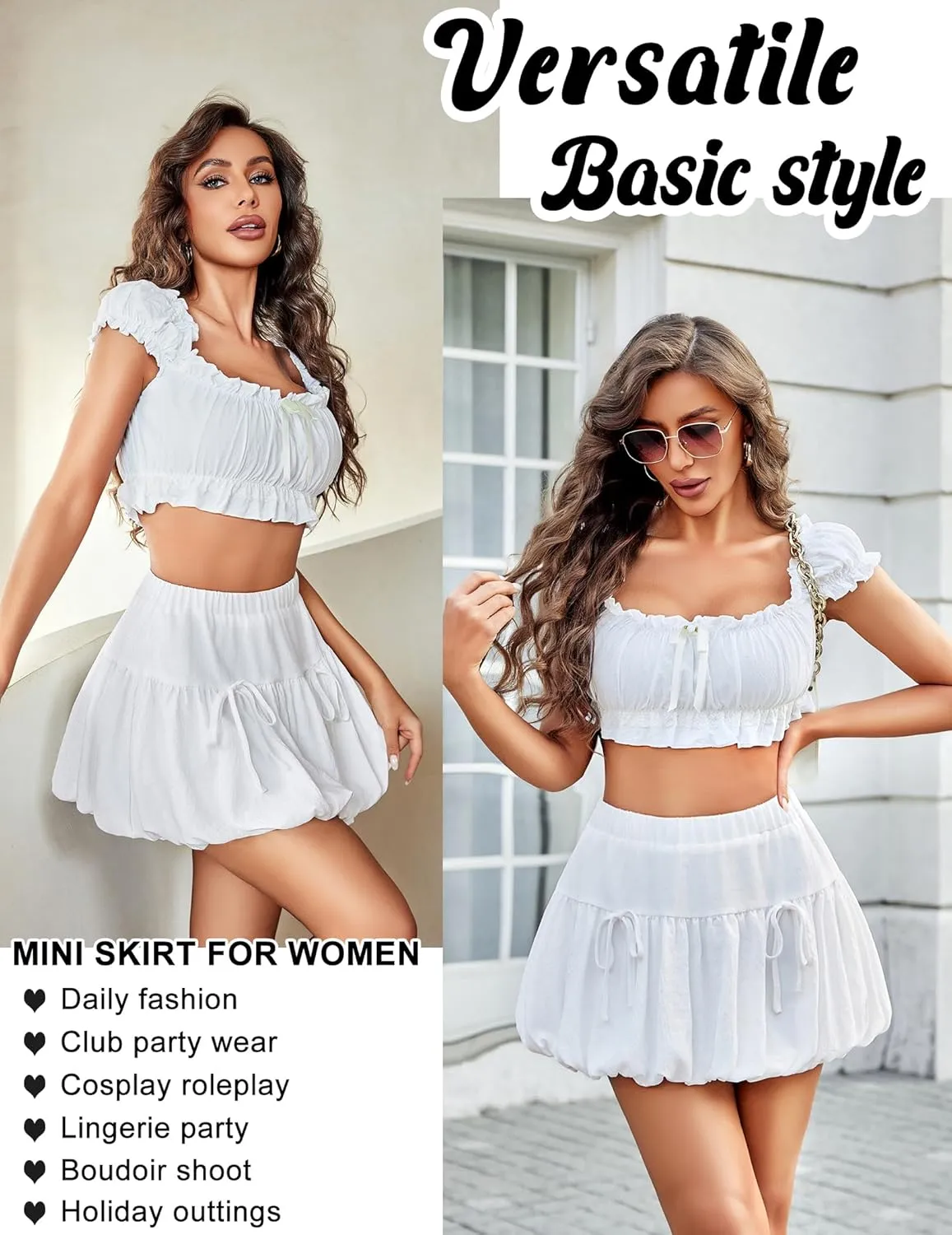 Avidlove Mini Skirt for Women Sexy Bubble Puffy Hem Y2K Elastic Waist A Line Basic Casual Skirts S-XXL
