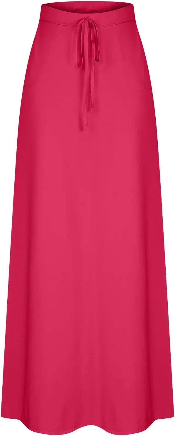 BTDECLAR Women Trendy Summer Maxi Skirt Elegant Elastic High Waisted Flowy Skirts Business Casual Long Skirts with Pockets