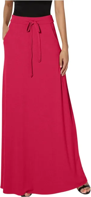 BTDECLAR Women Trendy Summer Maxi Skirt Elegant Elastic High Waisted Flowy Skirts Business Casual Long Skirts with Pockets