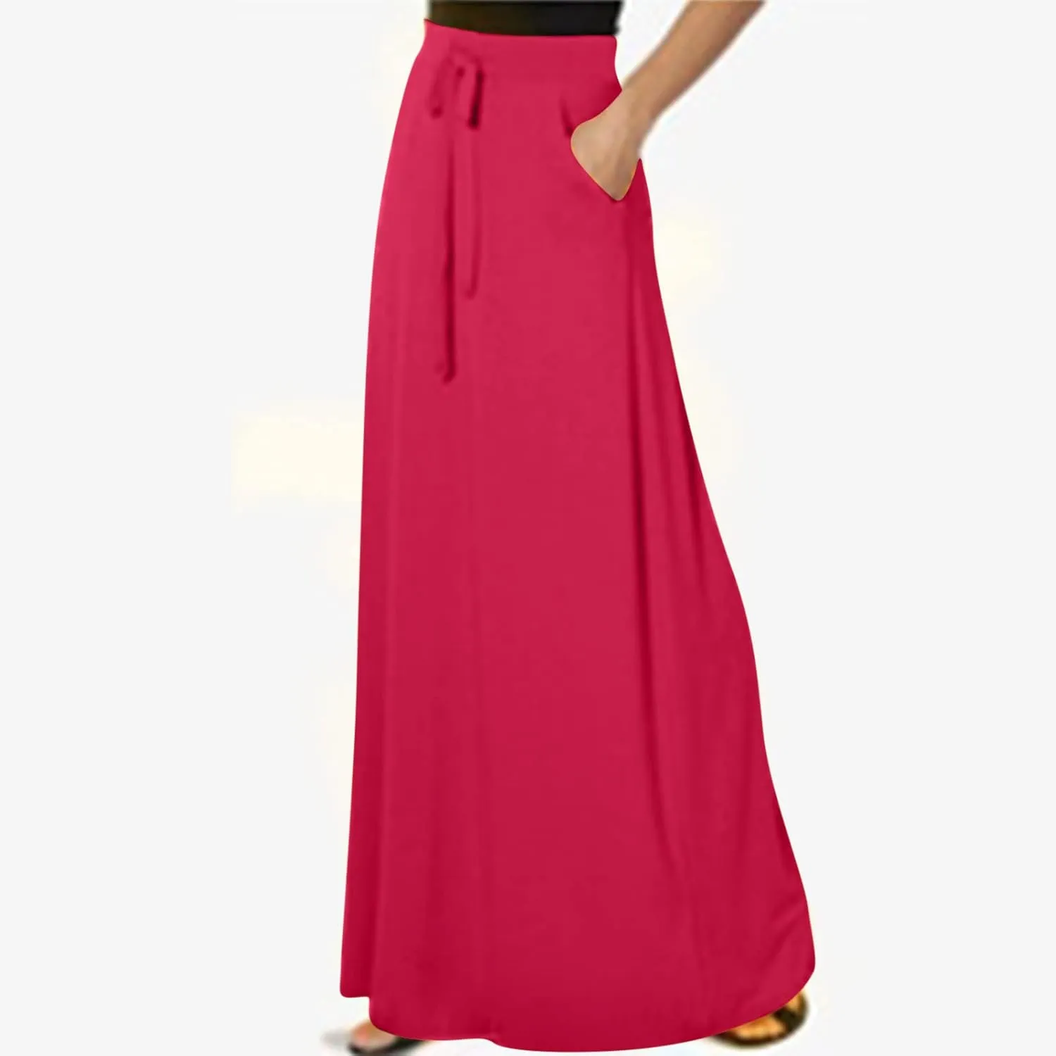 BTDECLAR Women Trendy Summer Maxi Skirt Elegant Elastic High Waisted Flowy Skirts Business Casual Long Skirts with Pockets