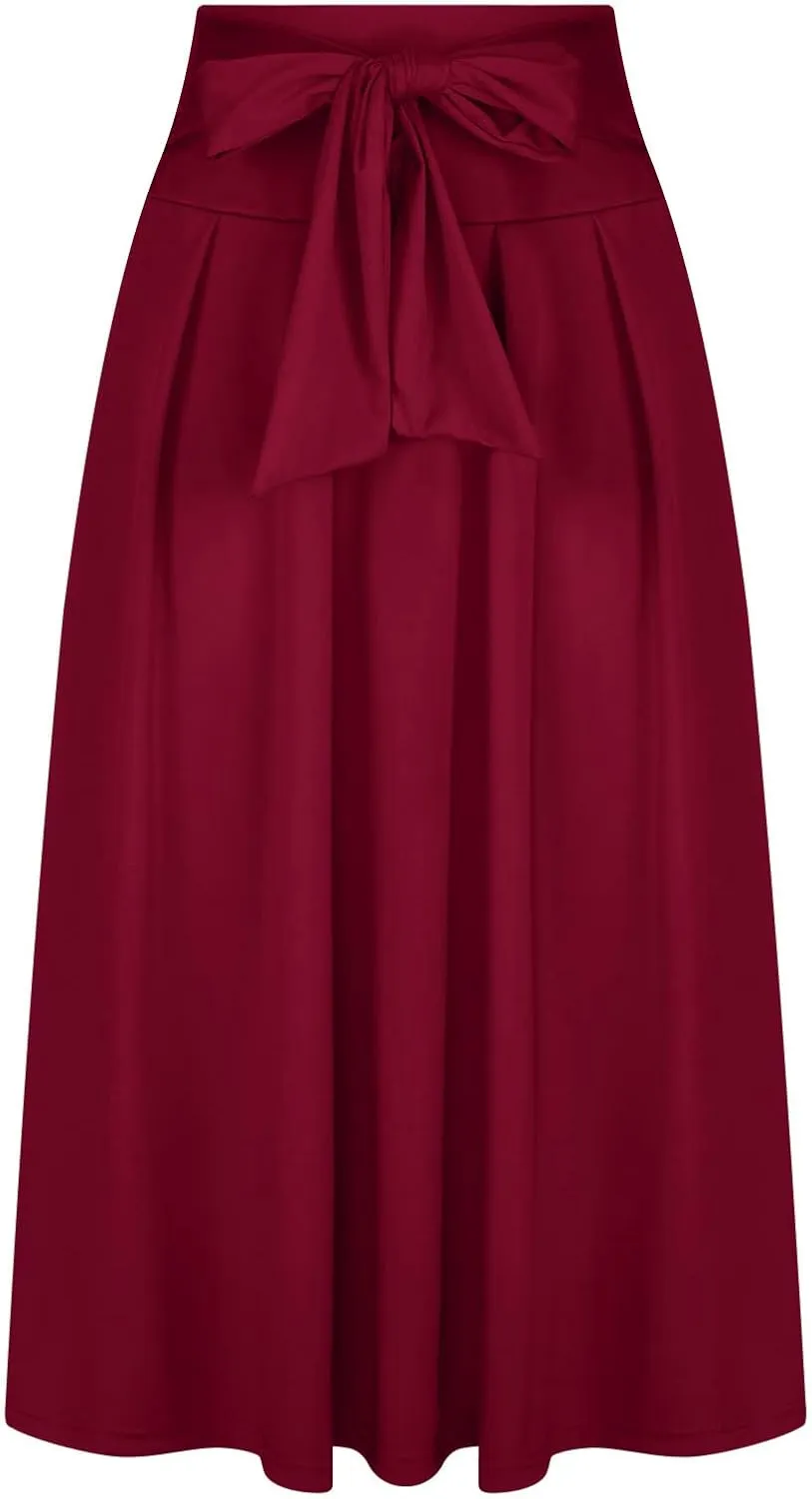 BTDECLAR Women's Elegant Flowy Long Skirts Trendy High Waisted Tie Front Pleated Swing Formal A Line Maxi Skirt Ankle Length