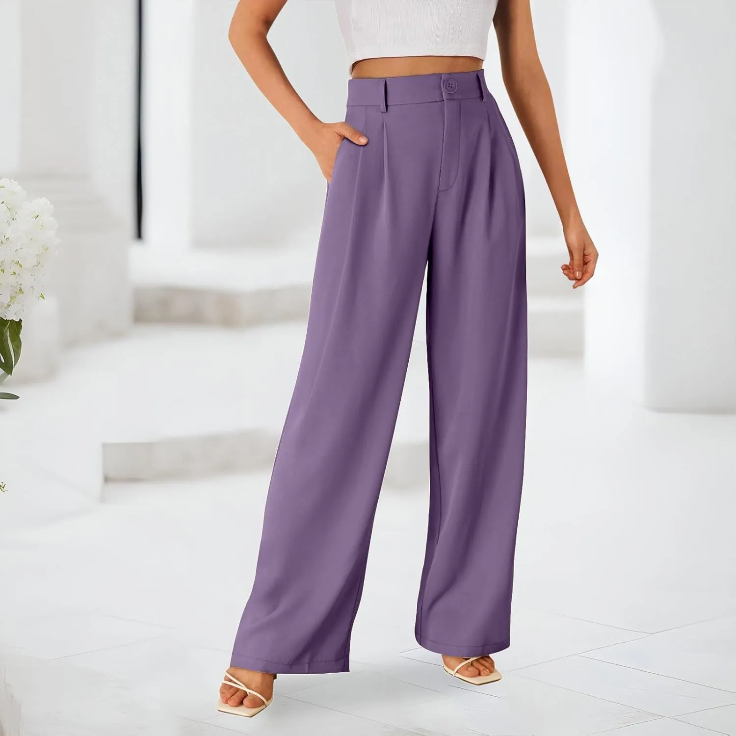 Business Casual Pants for Women Long Women Straight Leg High Waist Pants Going Out Walking Loose Fit Work Trousers