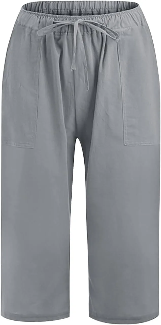 Capri Pants for Women Cotton Linen Blend Trousers High Waist Casual Seven Eighth Length Elegant Slim Fit Design