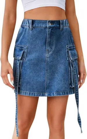 Cargo Skater Skirt Denim A Line Classy Jean High Rise Tennis Skirts Swing Beach Skirts for Women Robe Mini Skirts
