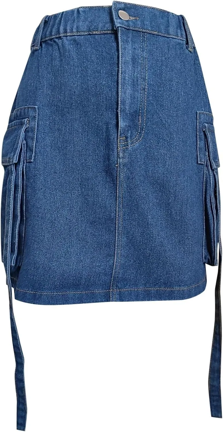Cargo Skater Skirt Denim A Line Classy Jean High Rise Tennis Skirts Swing Beach Skirts for Women Robe Mini Skirts