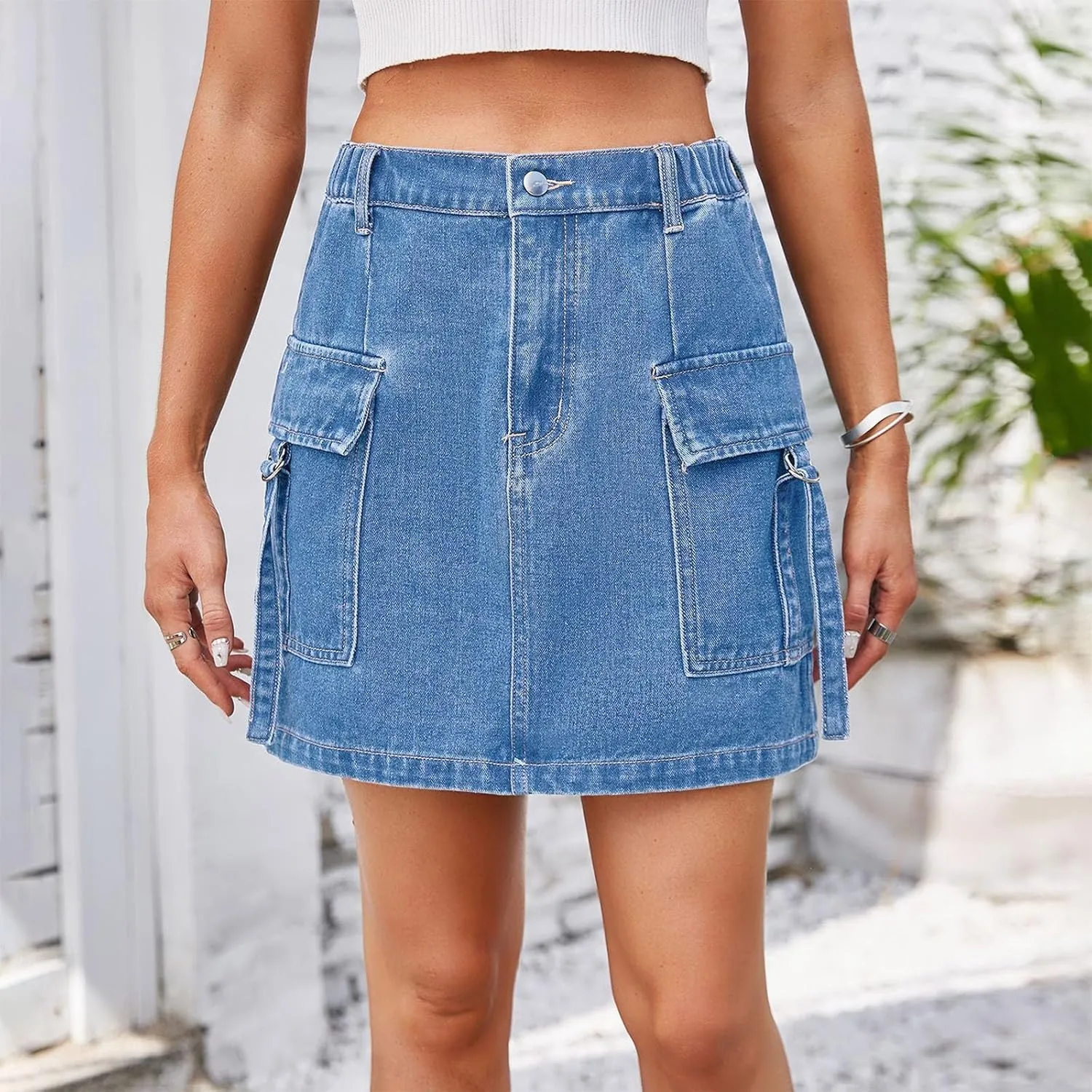 Cargo Skirt for Women Stretchy High Waisted Denim Skirts A Line Bodycon Mini Skirt Casual Trendy Y2K Low Jean Skirt