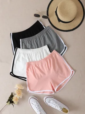 Casual Colorblock Contrast Binding Natural Women Shorts