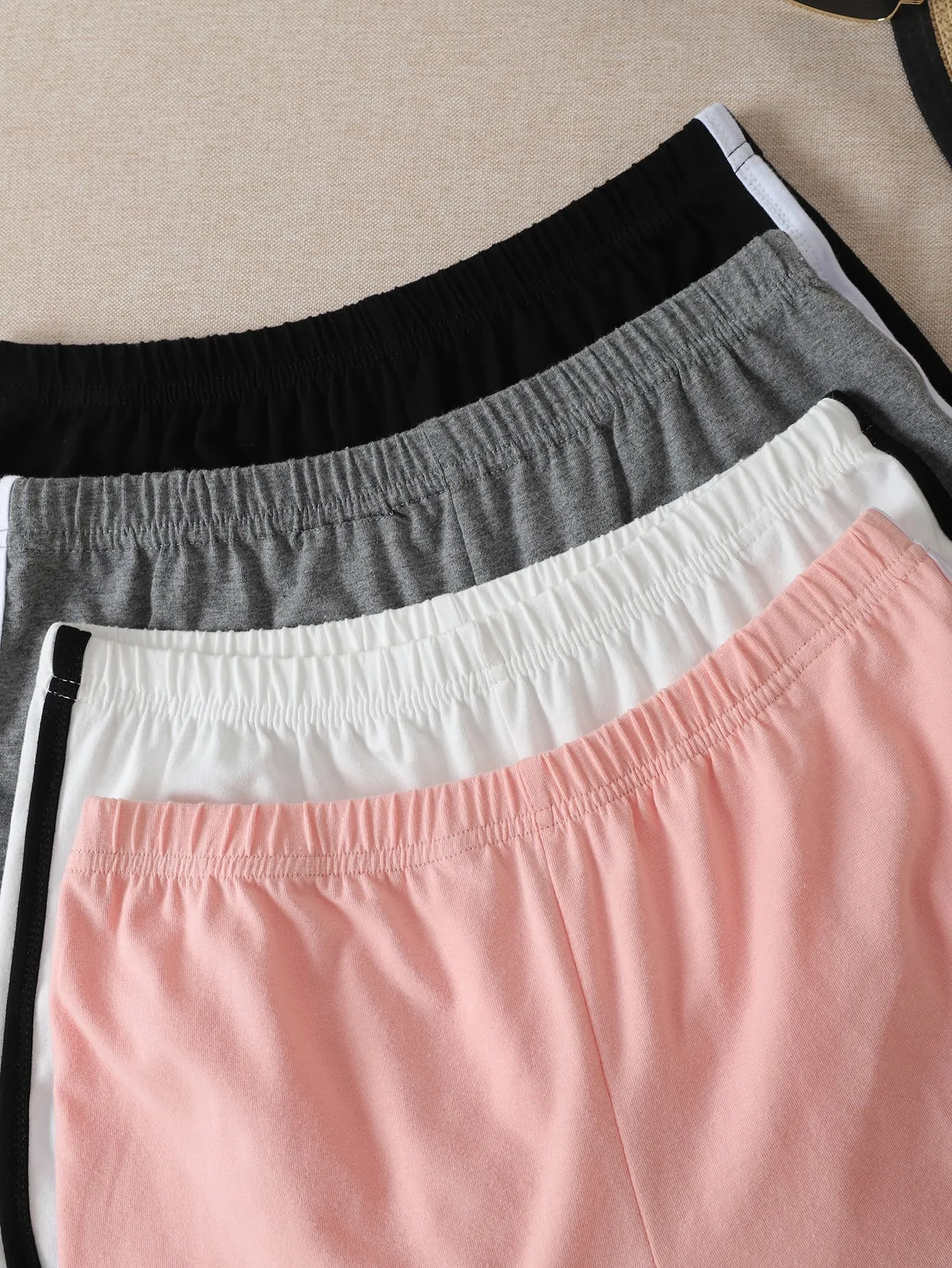 Casual Colorblock Contrast Binding Natural Women Shorts