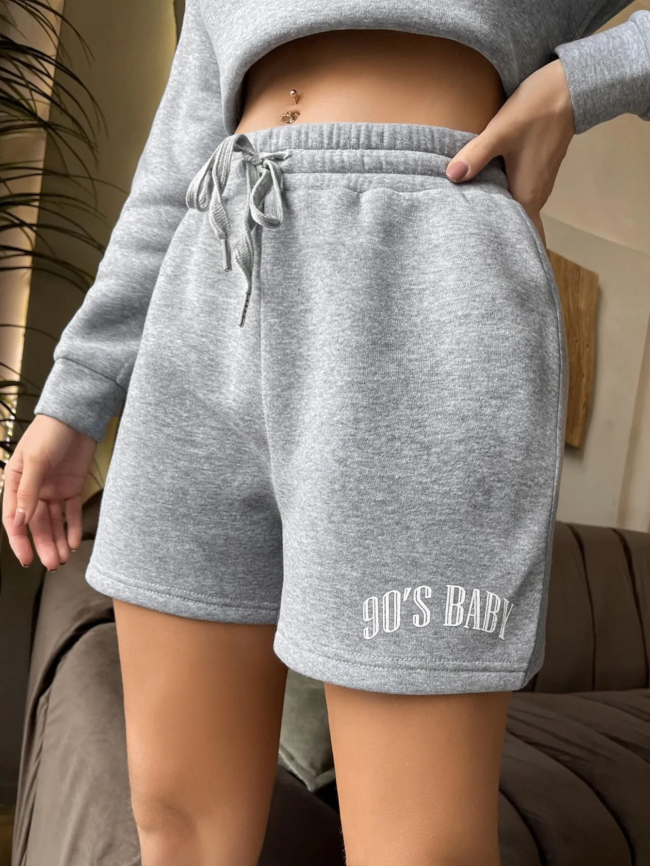 Casual Letter Drawstring High Waist Women Shorts