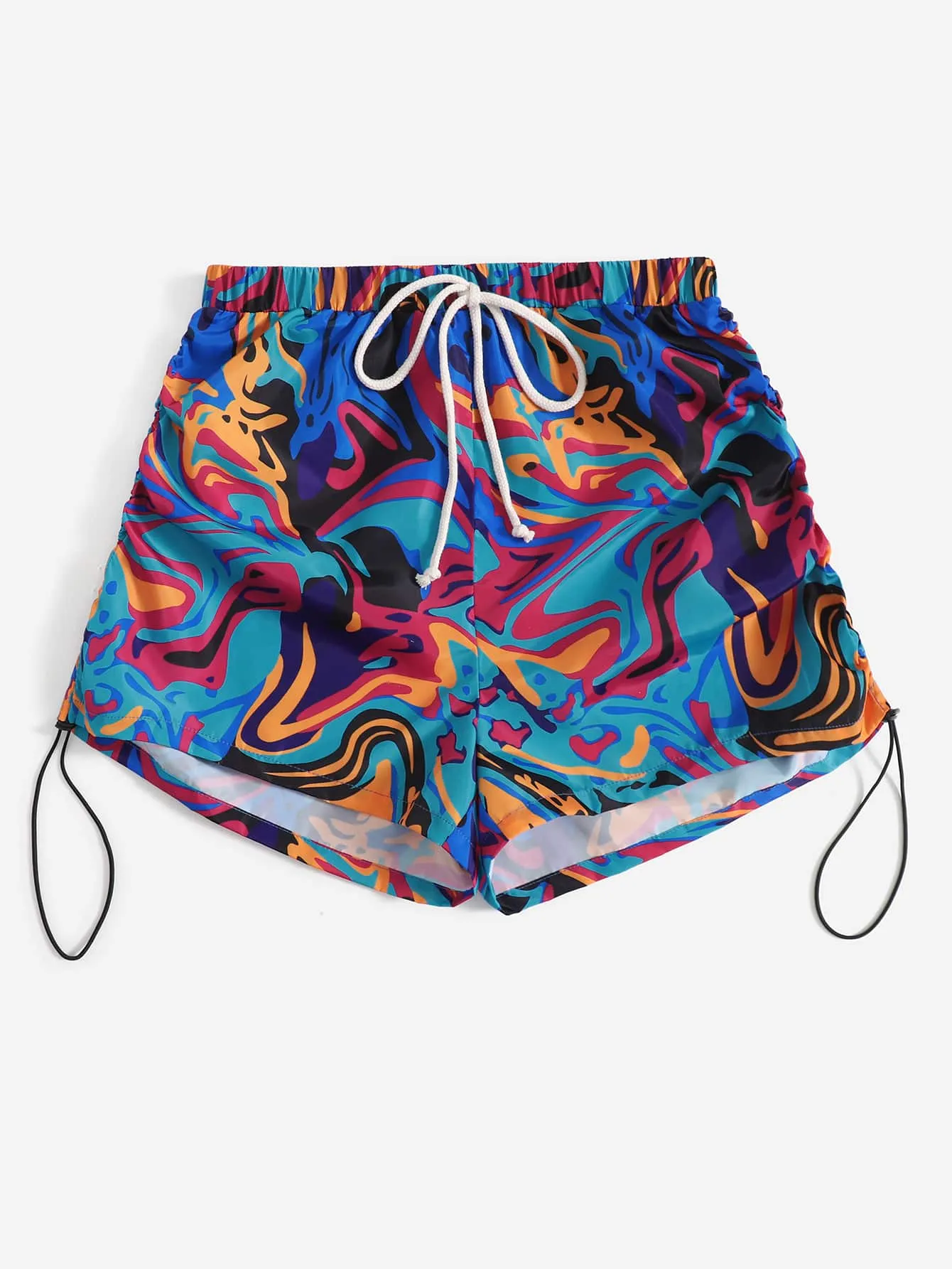 Casual Marble Tie Front Natural Women Shorts