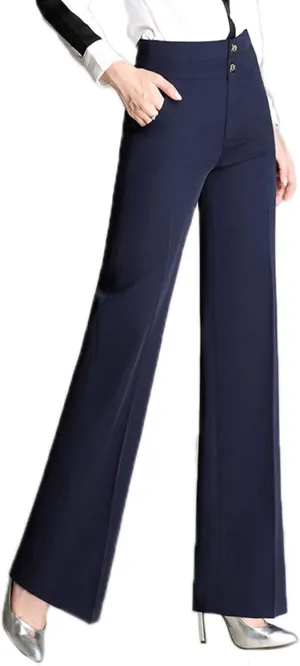 CHARTOU Women's High Waist Double-Button Closure Boot-Cut Dress Pants