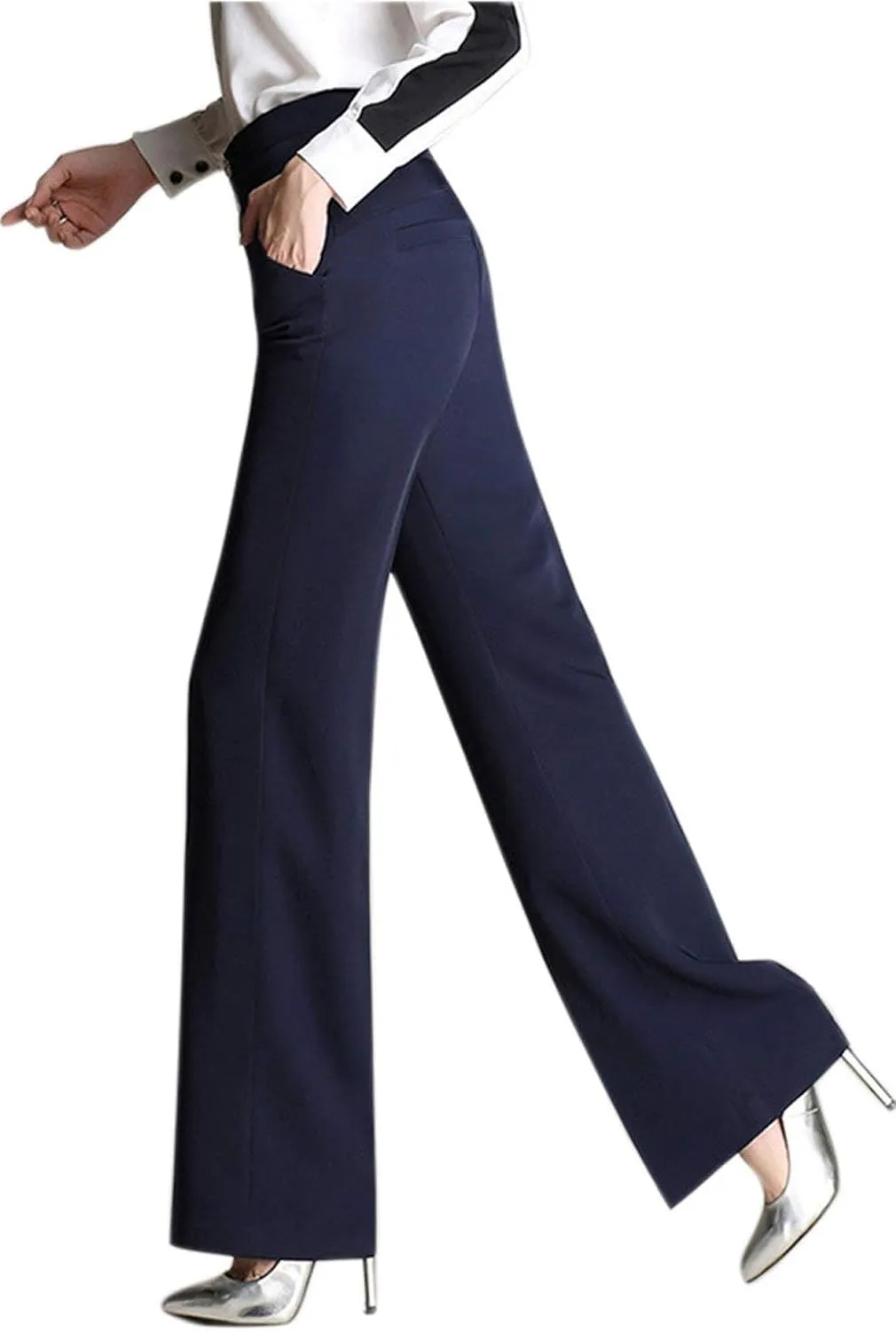 CHARTOU Women's High Waist Double-Button Closure Boot-Cut Dress Pants