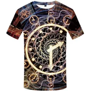 Clock T shirts Men Psychedelic Tshirts Cool Metal T-shirts Graphic Geometric Tshirts Casual Galaxy Space Shirt Print