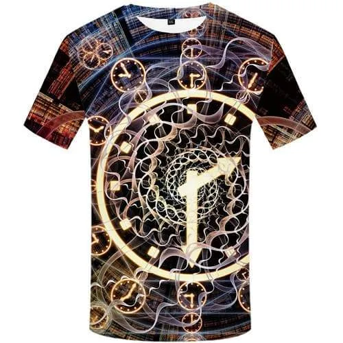 Clock T shirts Men Psychedelic Tshirts Cool Metal T-shirts Graphic Geometric Tshirts Casual Galaxy Space Shirt Print