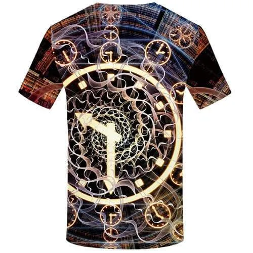 Clock T shirts Men Psychedelic Tshirts Cool Metal T-shirts Graphic Geometric Tshirts Casual Galaxy Space Shirt Print
