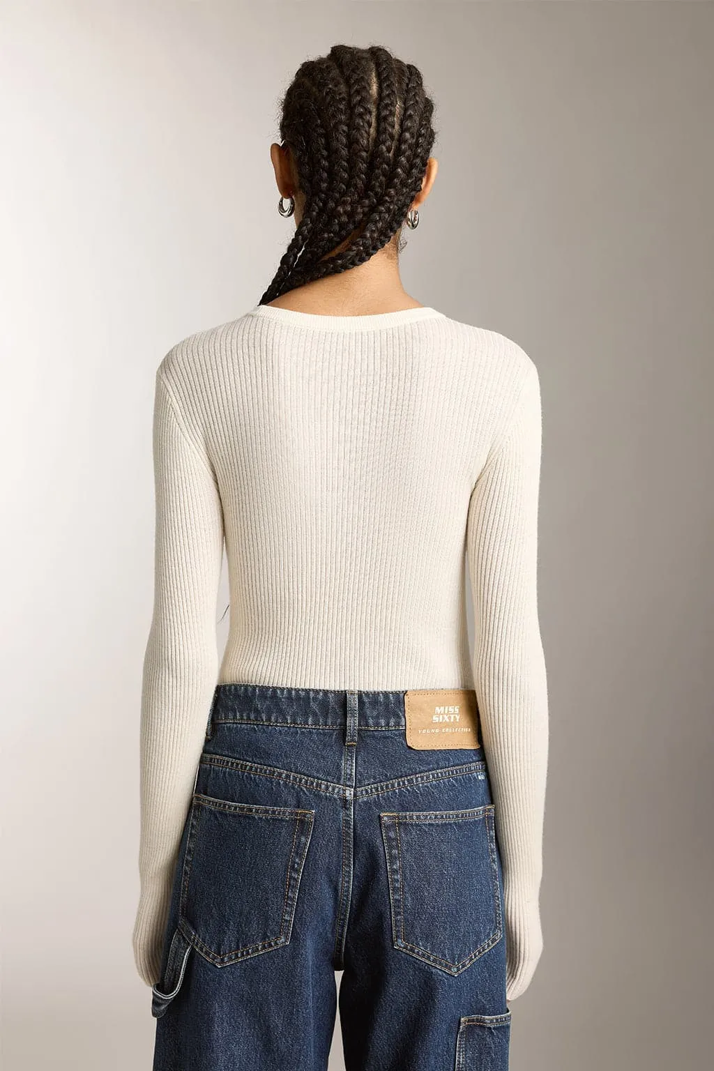 Crew Neck Wool Knit Top With Logo
