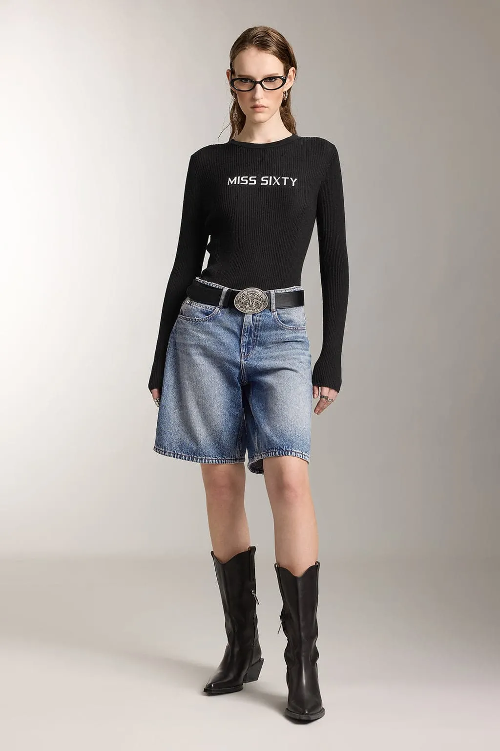 Crew Neck Wool Knit Top With Logo