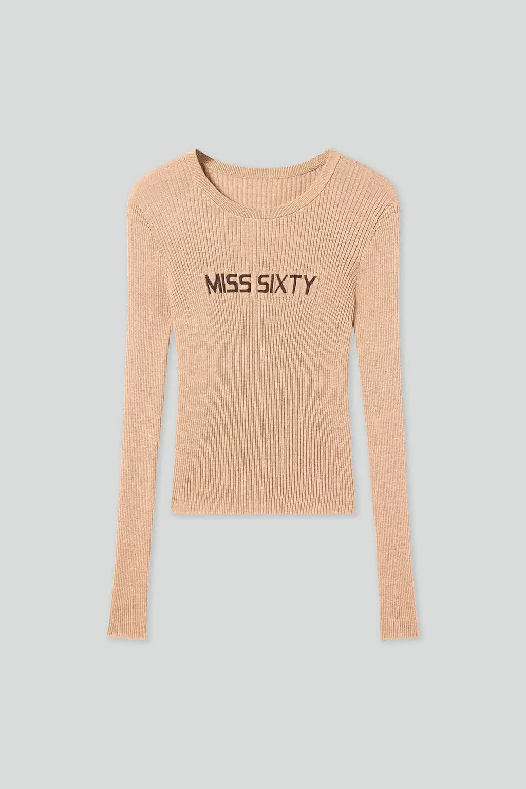 Crew Neck Wool Knit Top With Logo