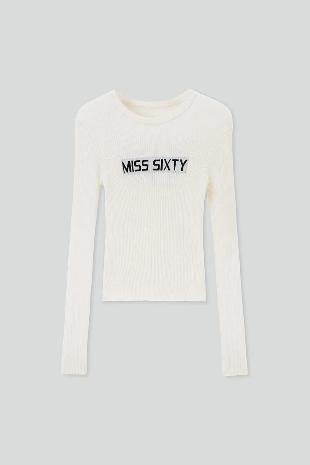 Crew Neck Wool Knit Top With Logo