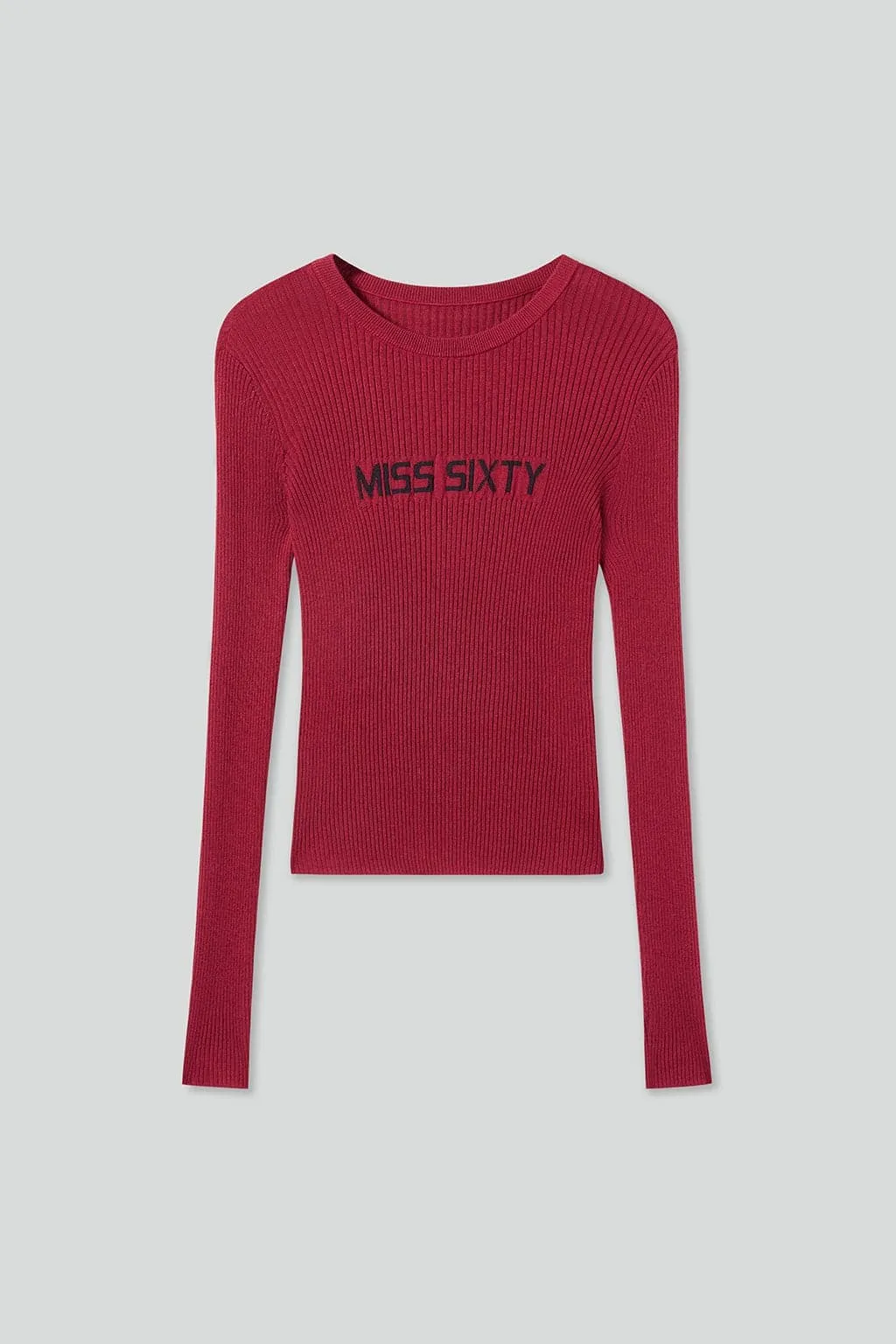 Crew Neck Wool Knit Top With Logo
