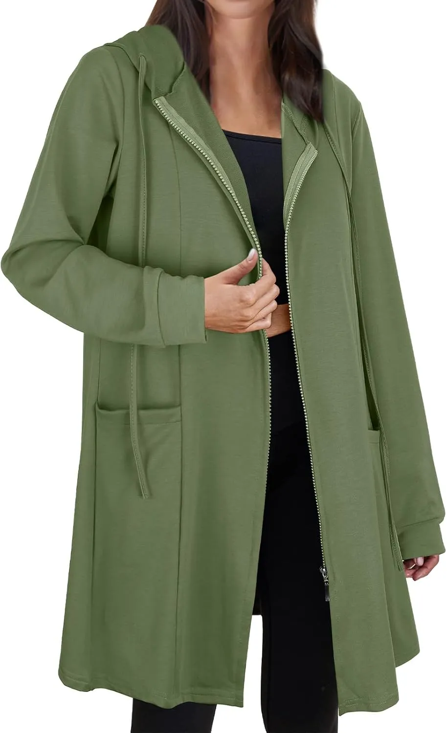 Cucuchy Style Womens Long Hoodies Casual Zip Up Tunic Sweatshirt Open Front Cardigan