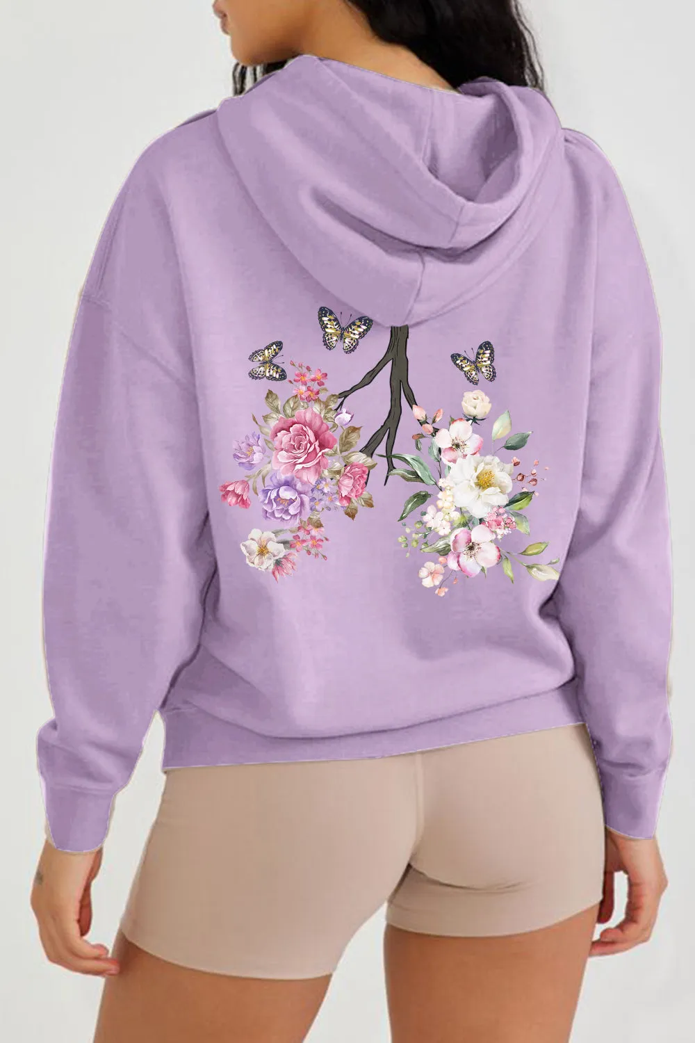 Cute Full Size Flower & Butterfly Hoodie