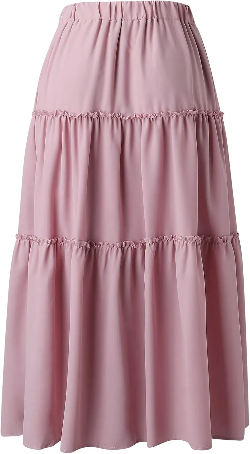 Drawstring Womens Skirt High Rise Ruched Skirts Ruffle Boho Pleated Waist Summer for Women 2023 Casual Cute Robe