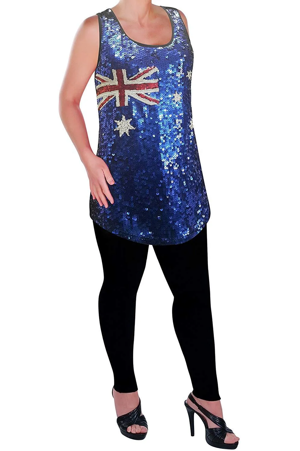 Eyecatch Womens Australian Sequin Vest Top Flag