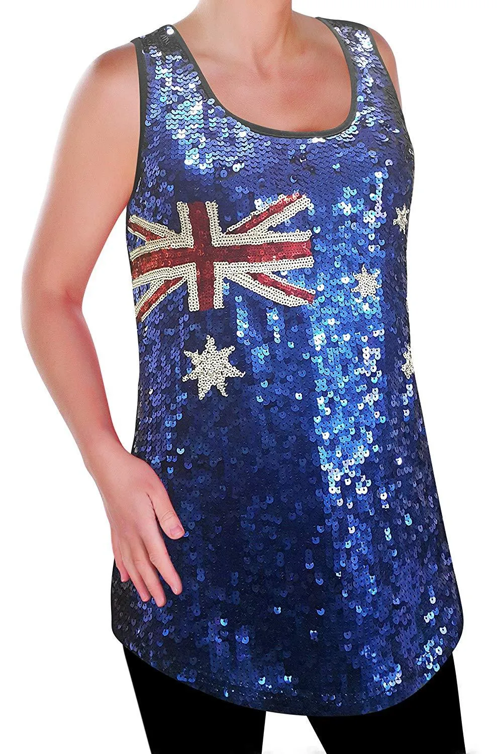 Eyecatch Womens Australian Sequin Vest Top Flag